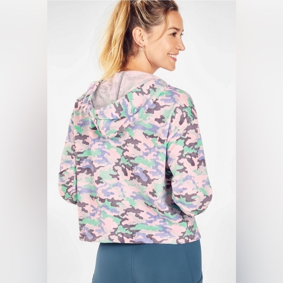 Fabletics Pink Teal Camo Hallie Cinchable Half Zip Hoodie Sweatshirt Small - Picture 3 of 12